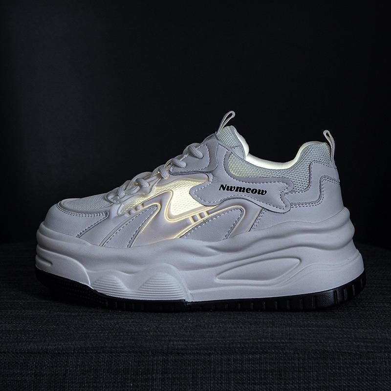 Genuine leather pops shoes thick bottom muffin casual white shoes