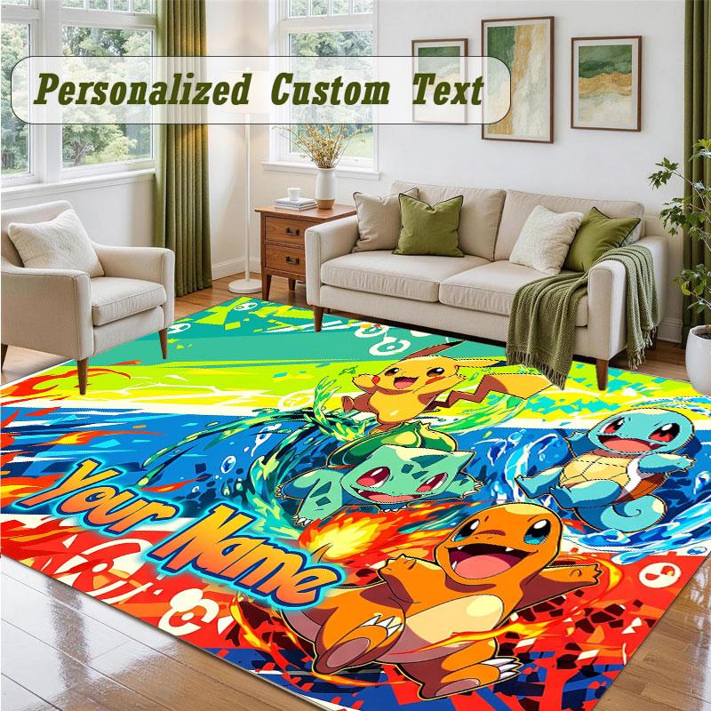 Crystal Velvet Square Rug Custom NamePokémon Pattern Non Slip Home Floor Decor Rug