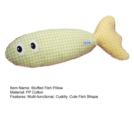 Stuffed Long Fish Pillow Cute Plaid Fish Cuddly Plush Toy Leg Pillow Back Support Headboard Cushion for Side Sleeping Sitting