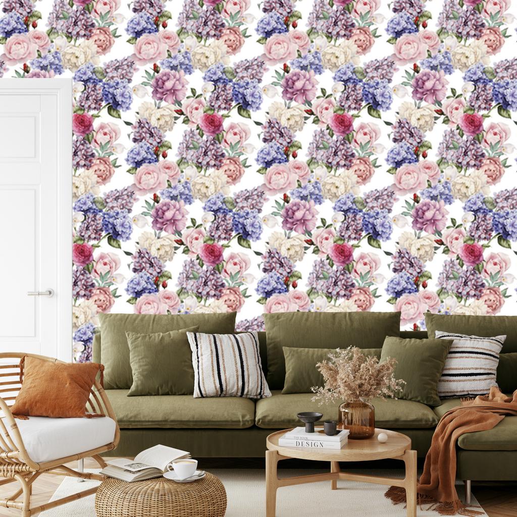 English Roses Peonies Wallpaper for Living Room and Bedroom 50x1000