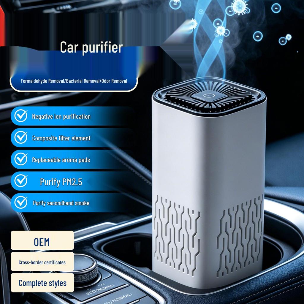 USB Air Purifier with Activated Carbon Filter and Aroma, Removes Odors and Formaldehyde, for Car, Home, or Desktop.