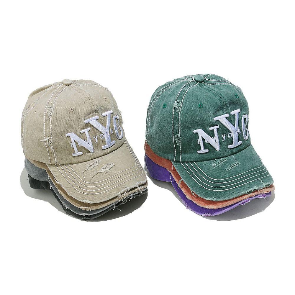 Hole Embroidery Baseball Cap NYC Sun Hat Retro Letter Baseball Hat  Cycling