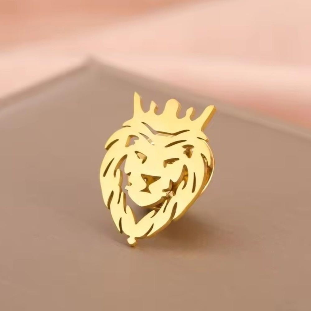 Stainless Steel Animal Brooch Lion Vintage Lapel Pins Suit Collar Badges Trendy Gift