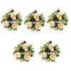 5Pcs Simulated Rose Flower Candlestick Wreath Small Candle Rings Dining Table Centerpieces Decoration Wedding Props