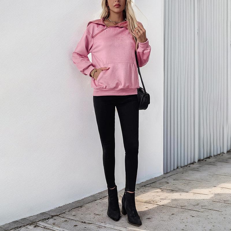Baifen Zhiyi 2025 Autumn/Winter Asymmetrical Zipper Hooded Fleece Sweatshirt