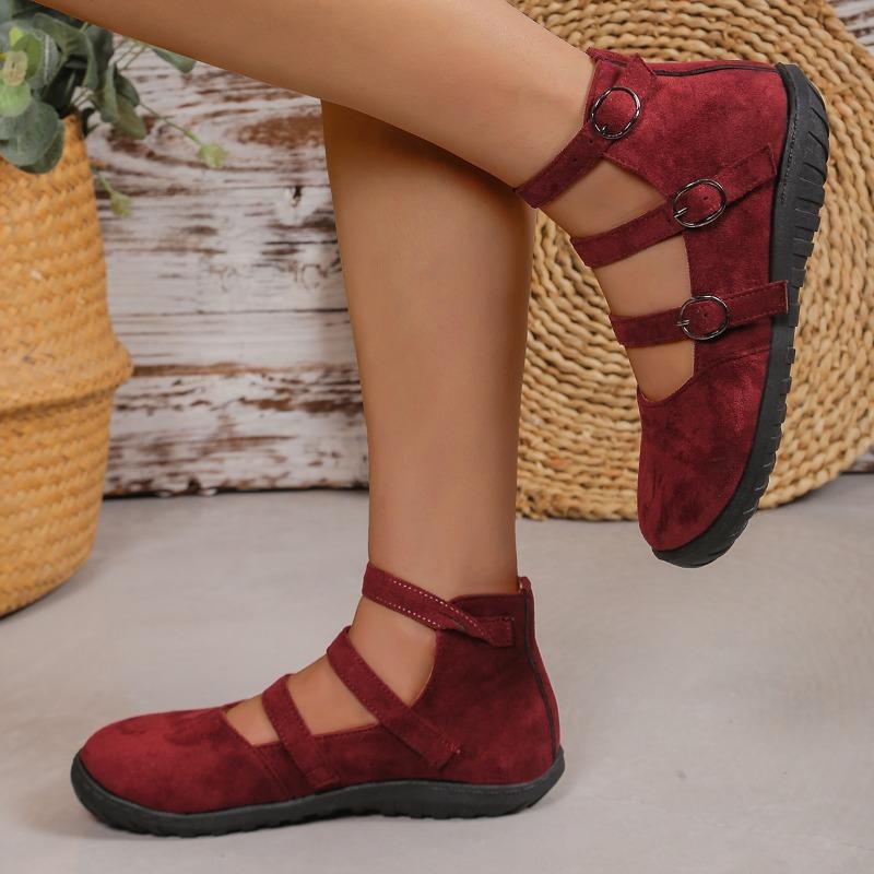 Fashion Spring New Flat Shoes for Women Round Head Shallow Mouth Suede Metal Buckle Soft Sole Anti-slip Wear-resistant Single Shoes