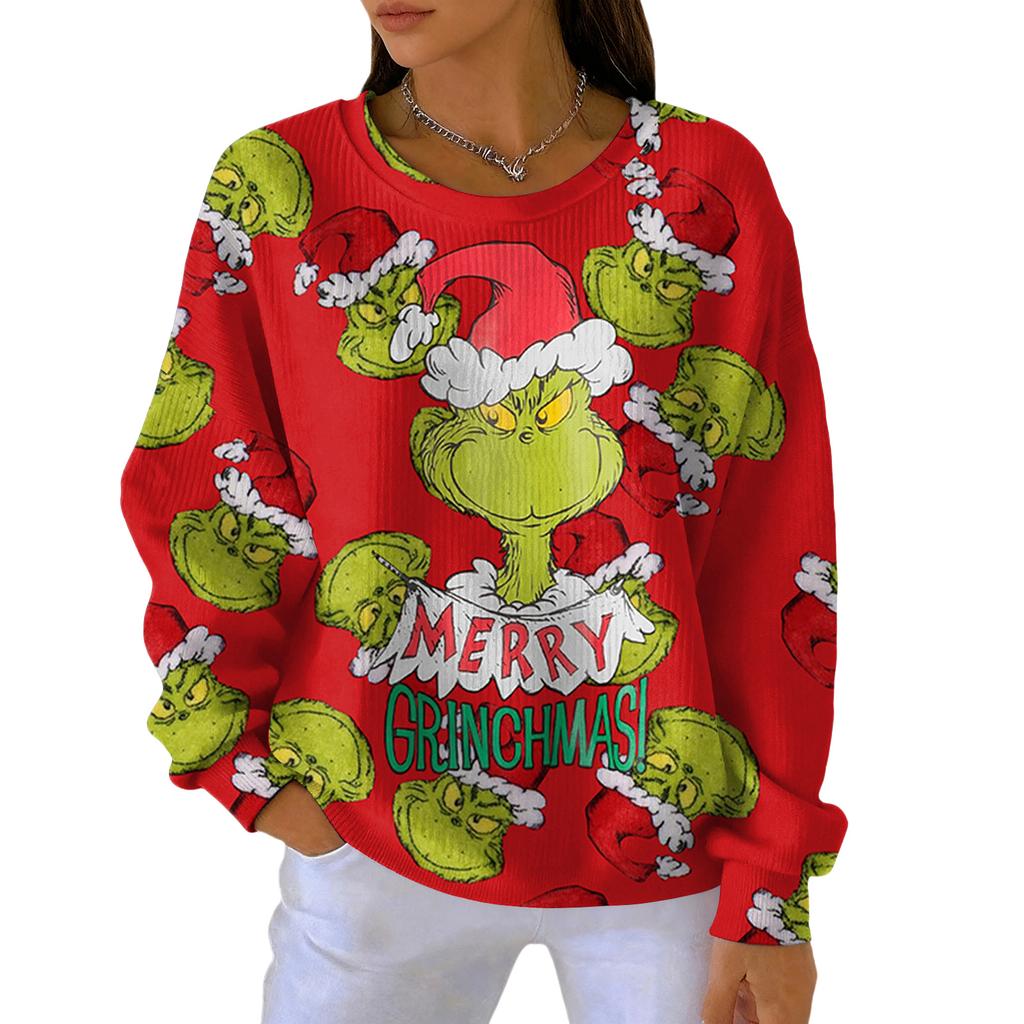 Women's Fashion Casual Gradient Christmas Print Pullover Sports Long-Sleeve Top