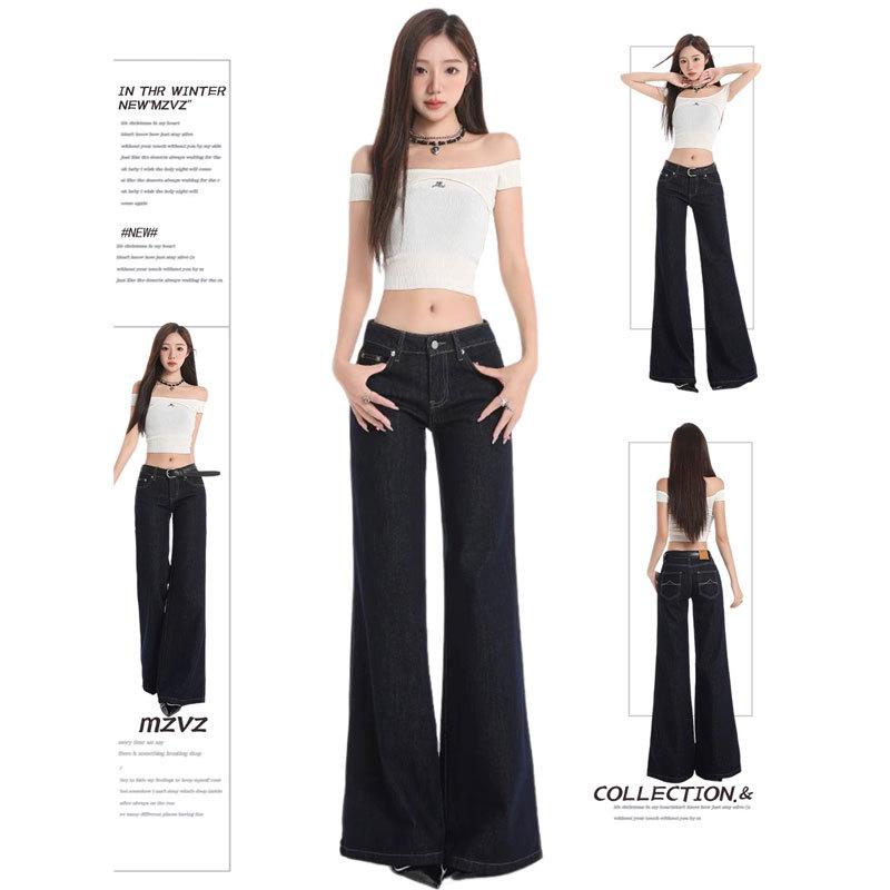 Women s Plus Size Retro Dark Blue Wide Leg Micro Flare Jeans 4XL