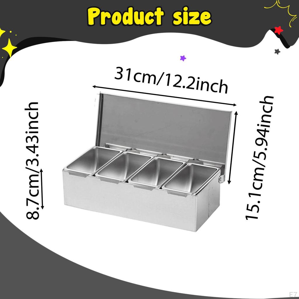 Condiment Server Stainless Steel Kitchen Organizer Tray Seasoning Box Dispenser Spice Container
