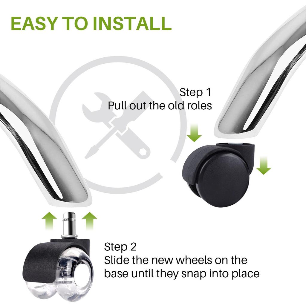 (Set of 5) Office Chair Casters Wheels, 2 Inch Heavy Duty Mute Chair Wheels Replacement- Universal Fit Wheels for Office Chair