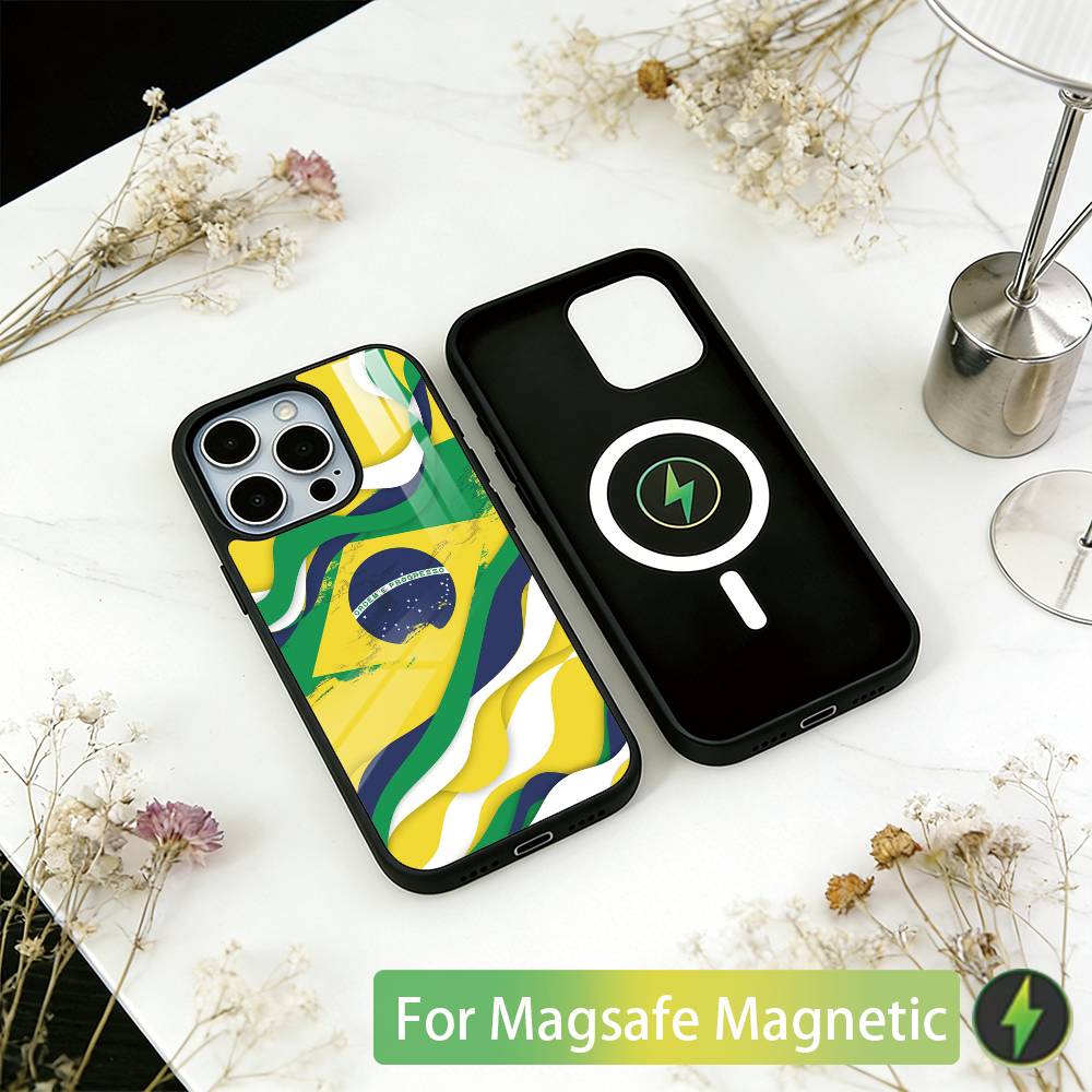 Brazil Brazilian Flag Phone Case For iPhone17,16,15,14,13,12,11 Plus,Pro Magnetic For Magsafe Wireless Charging