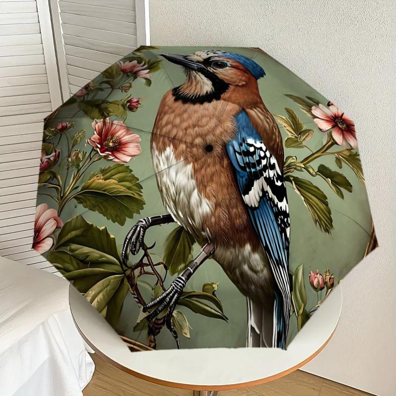 1PC Bird Flowers Umbrella-8-Rib Reinforced Portable Folding Travel Suitable for All Seasons Outdoor Daily Use-G327
