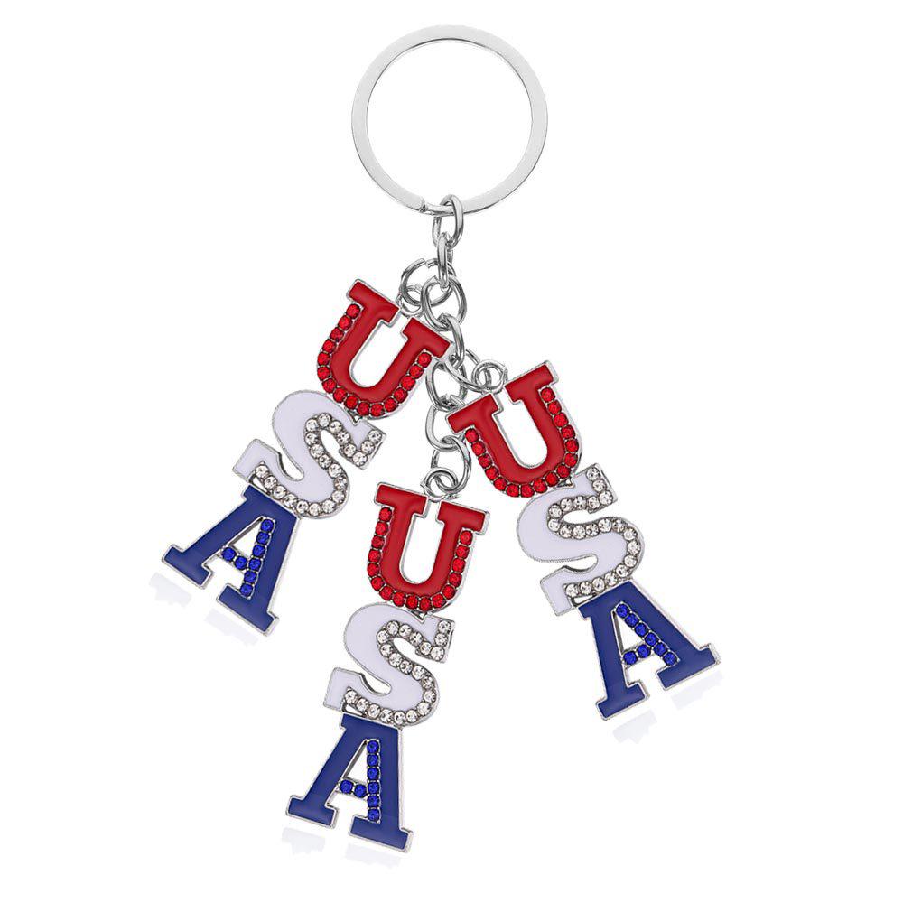 American Independence Day Keychain: Wings, Flag, Stars & Heart USA Pendant