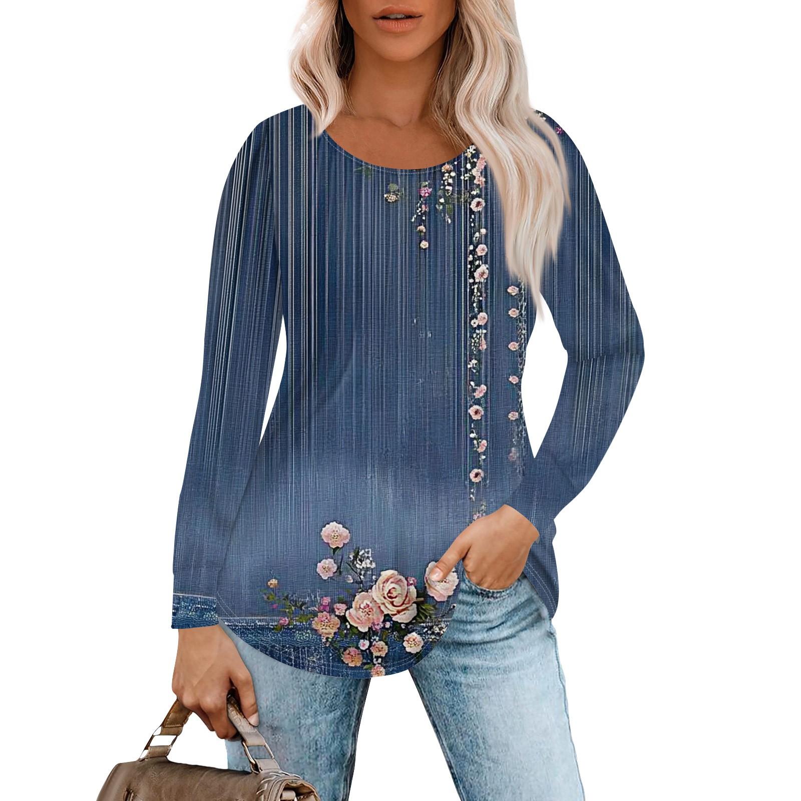 

Женская модная повседневная плиссированная футболка с круглым вырезом и принтом, с длинным рукавом XL