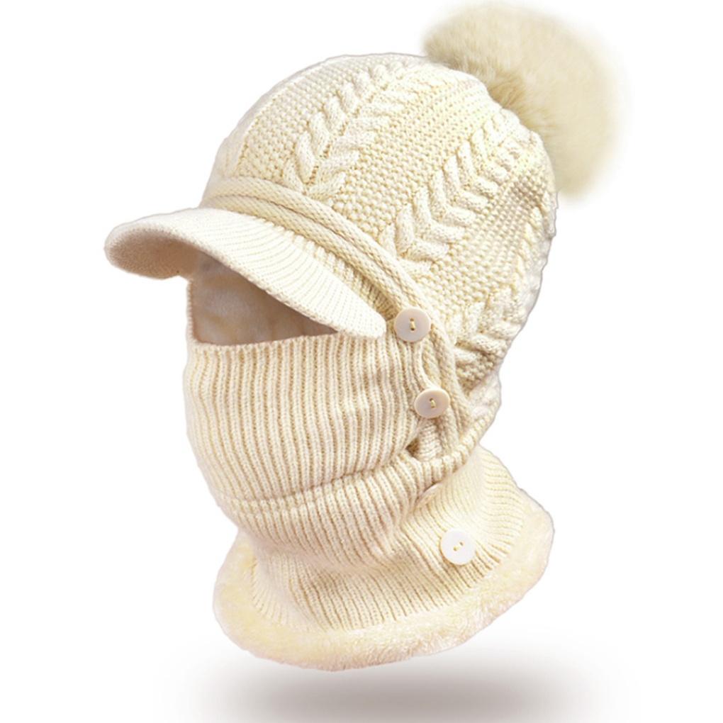 Winter Cold Weather Knit Neck Warmer Fur Pom Pom Brim Hooded Neck Hat