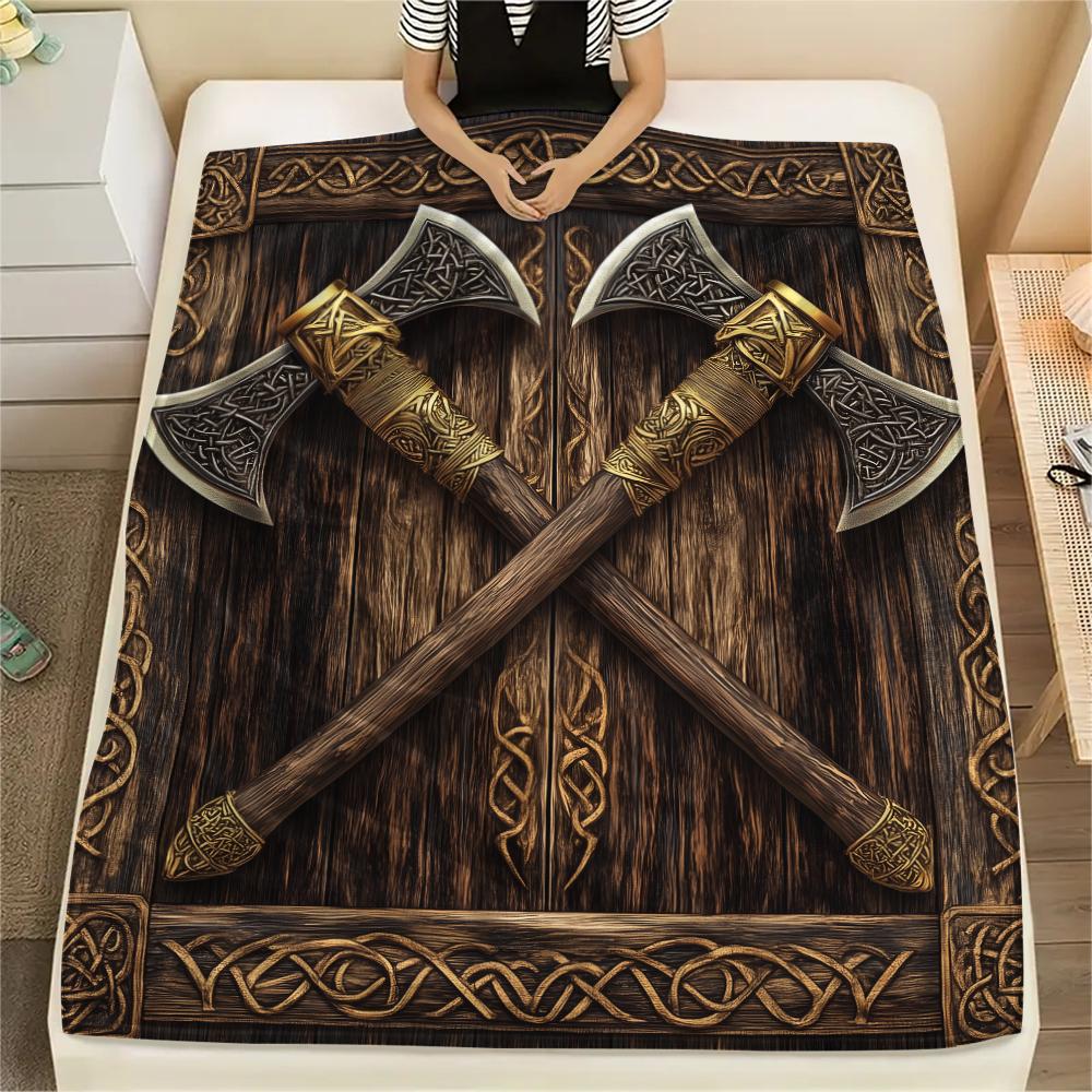 Viking Battle Axe pattern Flannel Blanket, High quality Comfortable for All Seasons, Home Decor, Warmth and Comfort, Perfect for Gifts.