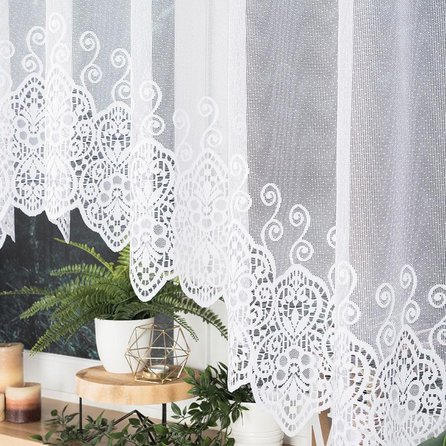 Celina - Ready-Made Jacquard Curtain With A Cut At The Bottom - 300X160 Cm - White