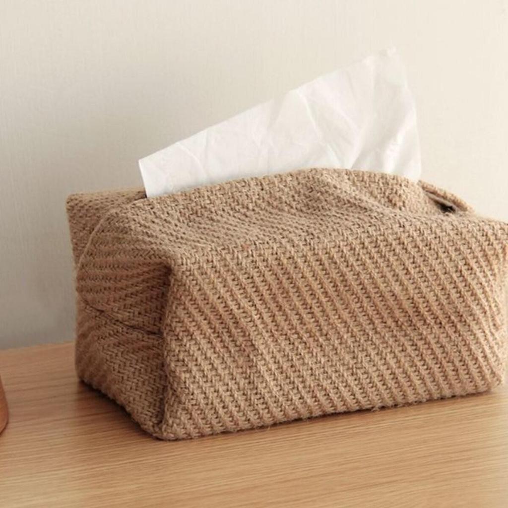 Muji-Style Japanese Cotton Linen Tissue Box with Creative Concave Design