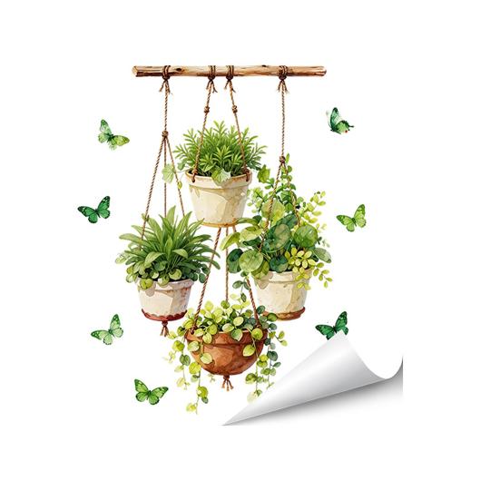 Green Potted Plants Wall Stickers Peel And Stick Floral Plants Vines Wall Art Decor for Living Room Bedroom Office