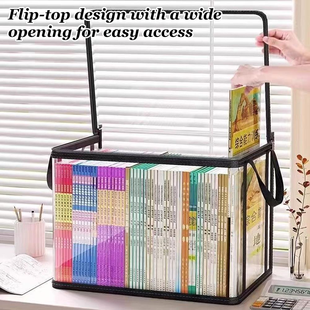 Transparent PVC Storage Box with Handle Large Capacity Organizer for Books Magazines,Toys Dustproof Waterproof Storage Bin