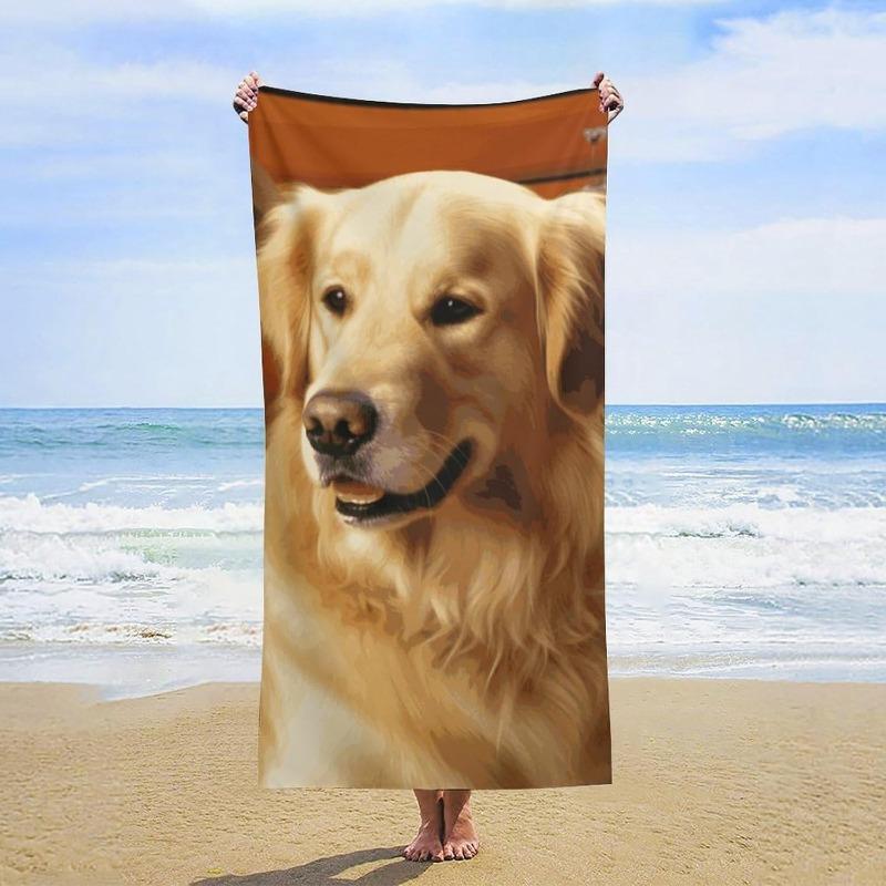 Golden Retriever Dog Print Beach Towel Quick-Dry Polyester Square Towel For Sports, Spa Yoga Hotel Gym Woven Absorbent Sand-Free
