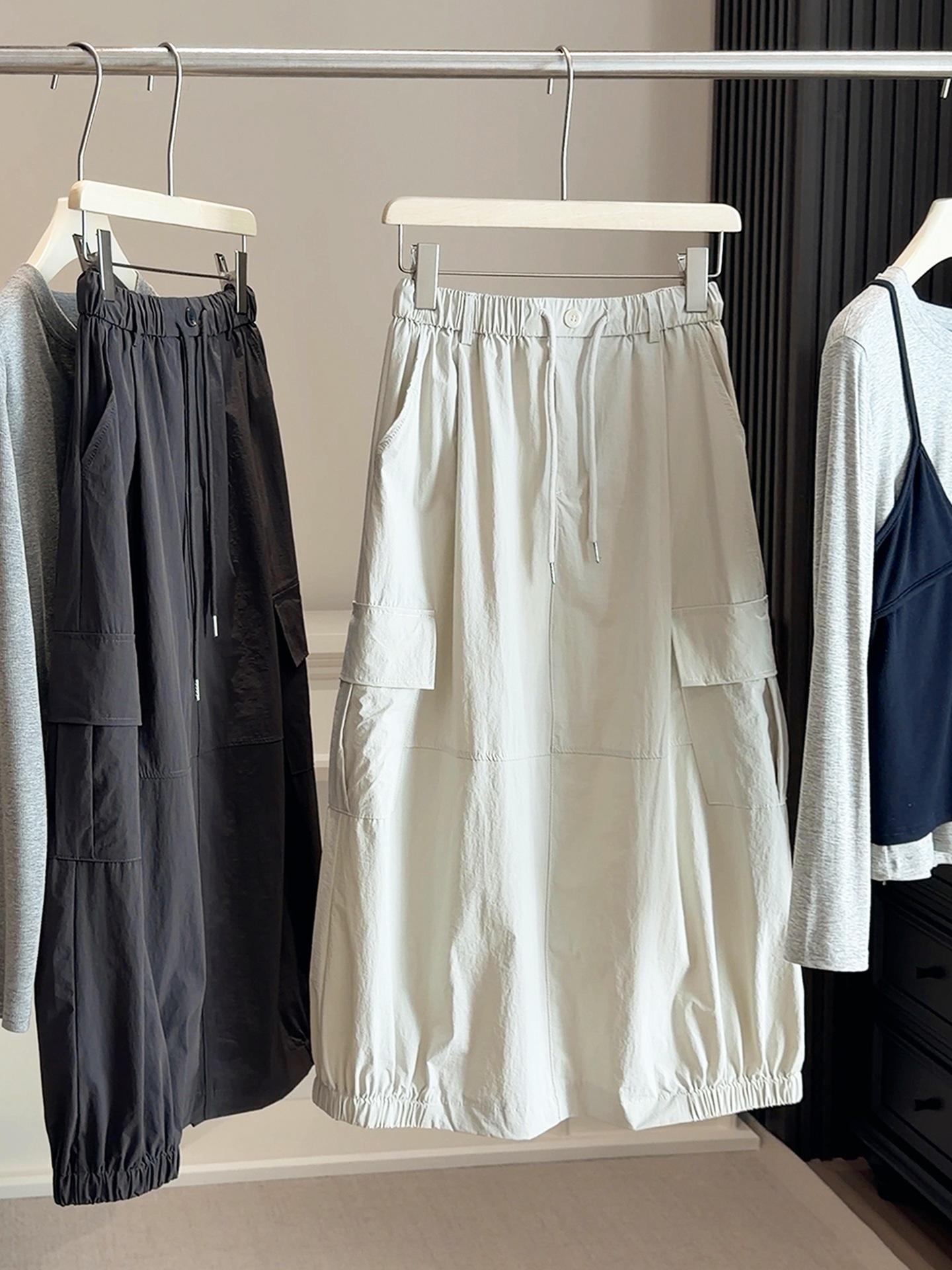 

Стильная женская рабочая юбка А-силуэта в форме бутона с карманами на шнурке, средней длины, Весенняя коллекция 2026 Medium абрикосовый