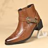 Stivali da Cowboy Vintage alla Moda da Uomo in Pelle con Cinturino Alto a Fibbia a Catena Scarpe a Punta Stivaletti da Motociclista da Uomo