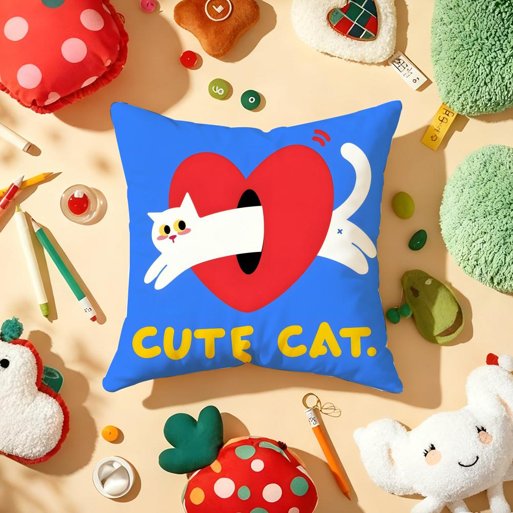 Cute Cat Cushion Cover Soft Short Plush DoubleSided Printing Home Decor Machine Washable Pillow Case Gift