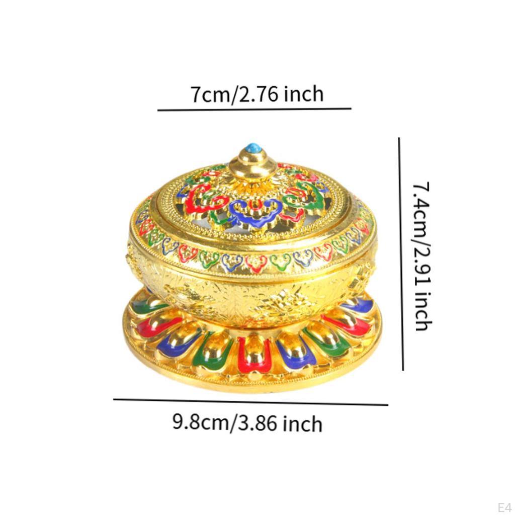 Enamel Incense Burner Holder Art Craft with Cover Versatile Censer Stand for Office Yoga Tea