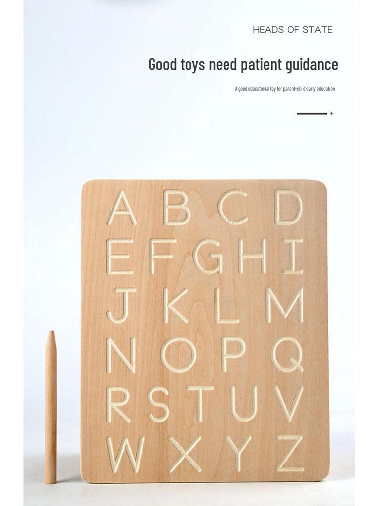 Montessori Wooden Toy: Double-Sided Grooved Calligraphy & Letter Number Board for Early Childhood Education