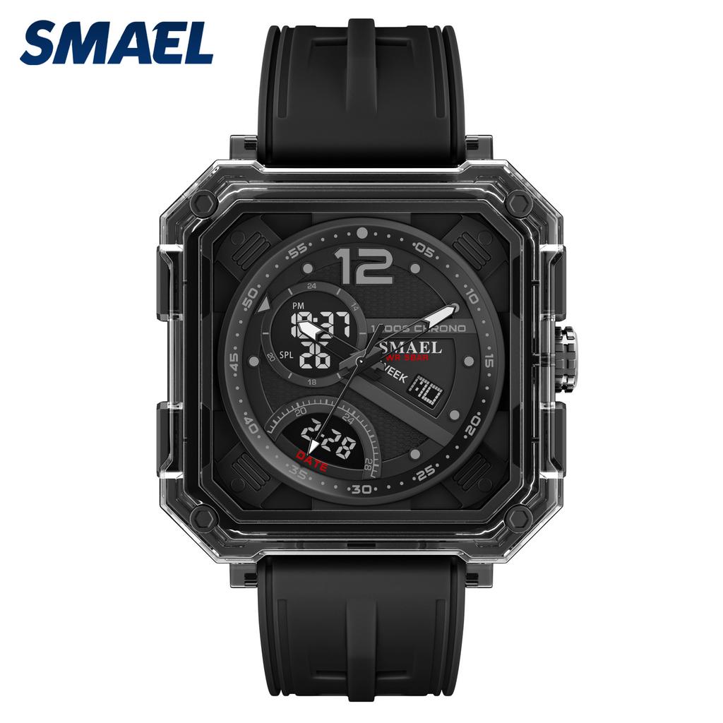 SMAEL 8121 Trendy Multifunction Men's Watch Dual Display Silicone Strap Waterproof Sporty Outdoor Male Watches Gift