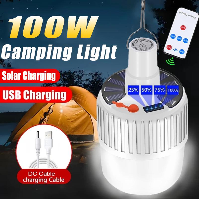 Solar Light Bulb Camping Solar LED Light USB Rechargeable 5Lighting Modes Tent Hanging Bulb for Outdoor Hiking Emergency Outage