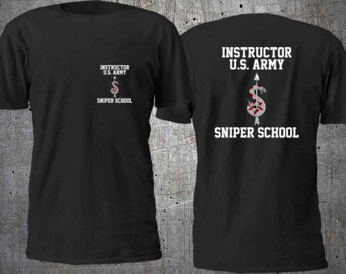 US SNIPER SCHOOL MARINE SPECIAL FORCE T Shirt Man Two Sides Casual Cotton Tee Male Black Tee S
