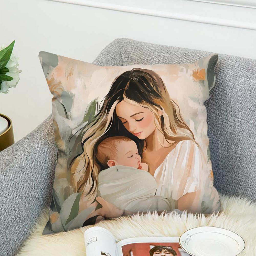 Love Mother Kids Flower Art Pillow Case For Car Sofa Decorative Home Double-sided Print Plush Square Throw Pillow Cushion Cover