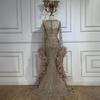 Silver caramel high-end atmospheric bead feather fishtail dress banquet host dress LA11108A
