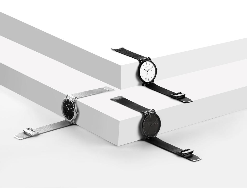 BUREI Men's Waterproof Analog Business Watch Milanese Mesh Band Stylish Silver Black Date