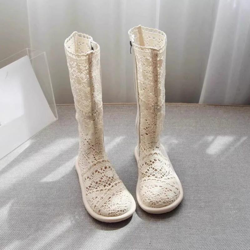 Netz High Cool Stiefel Damen Sommer Sandalen Dünne Hohlrohr Stiefel Baumwolle und Leinen Stil Martin Netzstiefel Damen Frühling und Herbst