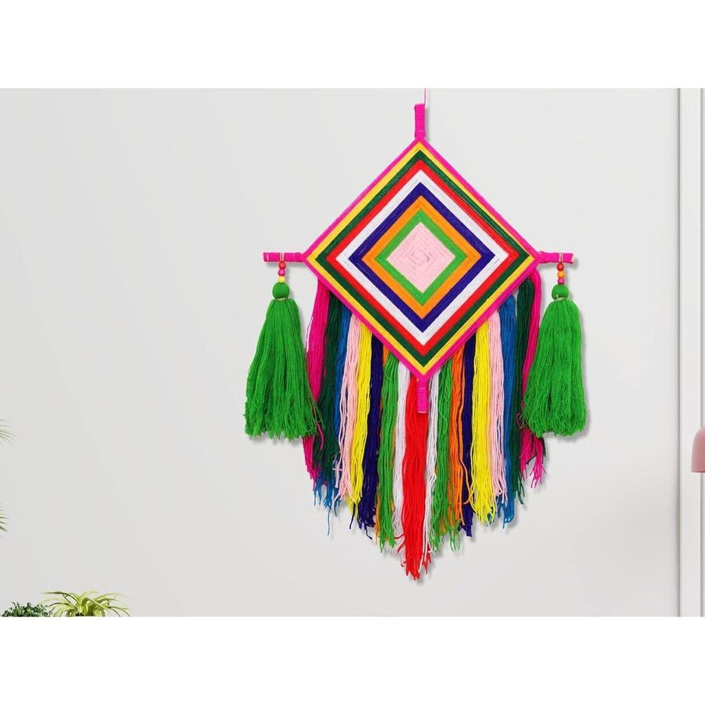 Handgefertigter bunter Woll-Kite-Quasten-Hänger zur Dekoration von Zuhause, Büro oder Halle (Packung mit 1), Mehrfarben