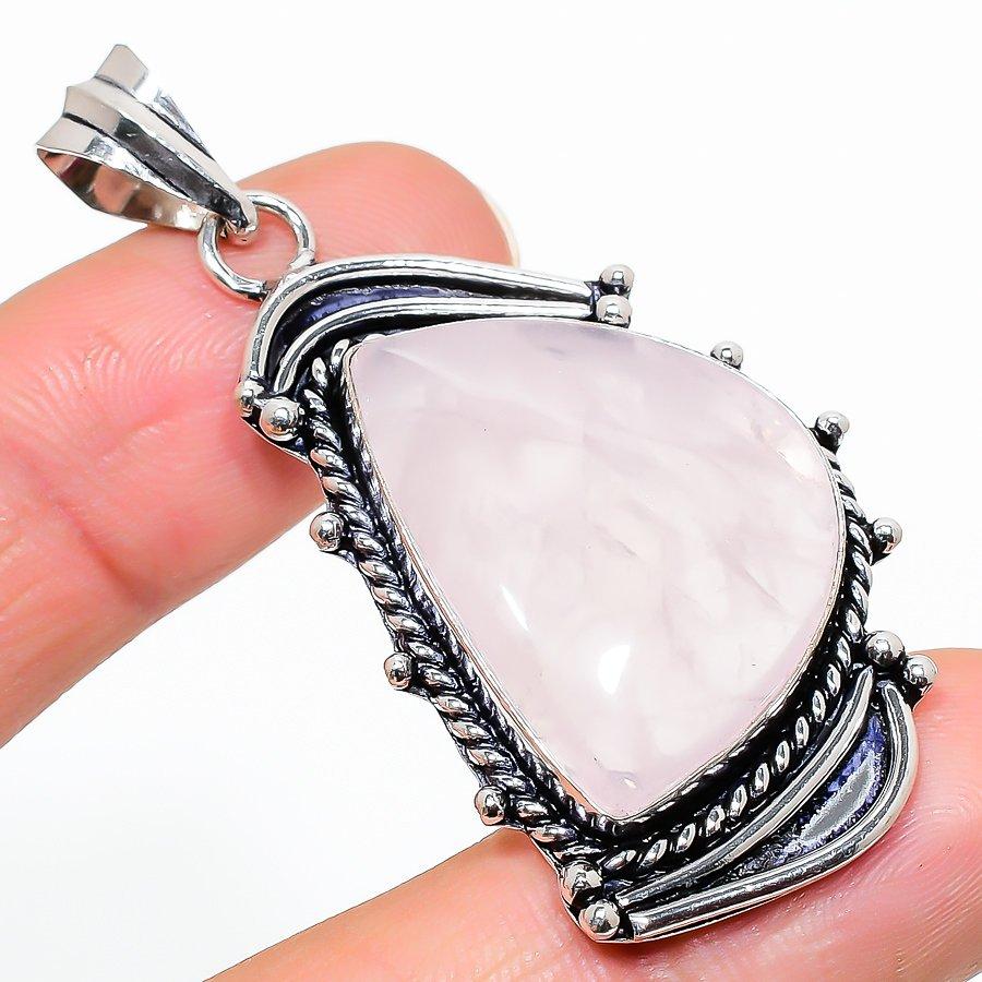 

Rose Quartz Gemstone Handmade Ethnic Jewelry Pendant 2.17 VR-1714