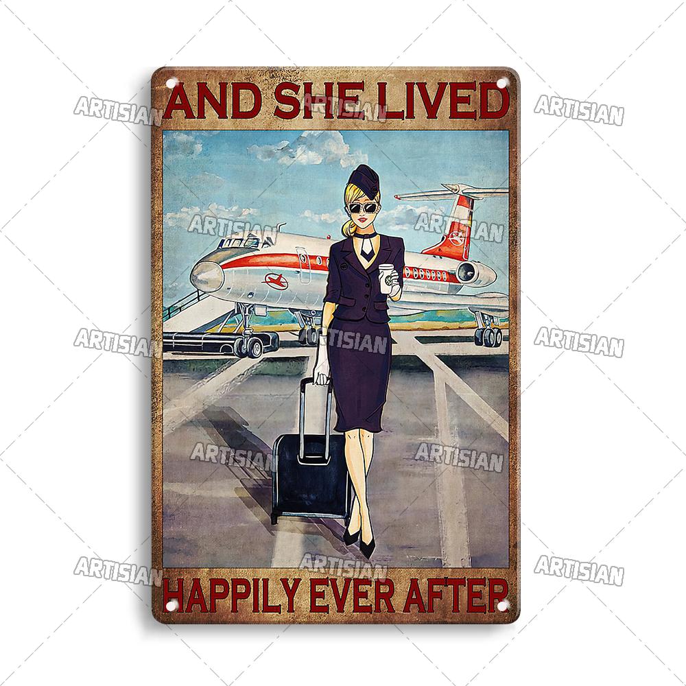 Artisian Flying Metal Sign Pilot Tin Poster Flight Attendant Decorative Plate Wall Decor Garage Bar Pub Club Hotel Cafe Kitchen