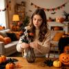 Halloween Decoration Black Scary Pumpkin Branch Bouquet - 2 Pack for Home Decor