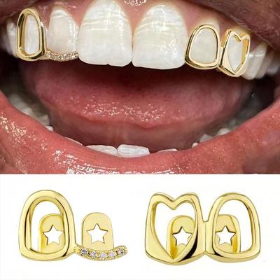 Hollow Love Heart Double Color Braces - Gold Smooth Surface Hip Hop Teeth Accessory
