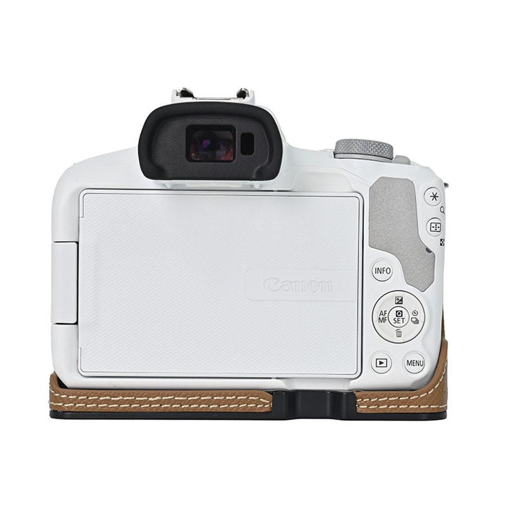 Palm Print PU Leather Camera Half Case for Canon EOS R50 R100 Bottom Opening Shockproof Cover