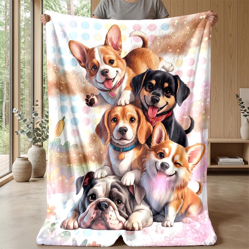 Puppy Love and Fun Theme Blanket Lightweight Warm Flannel Blanket Decorative Throw Blanket for Home Decoration