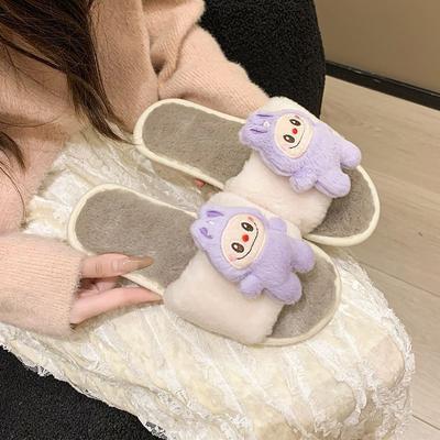 Comfortable One-word Cotton Slippers Female Cartoon Cute Soft-bottomed Flat-bottomed Slippers Versatile Home