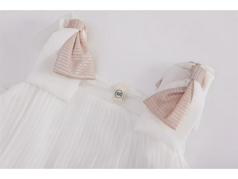 Plissiertes Chiffon Sommer Prinzessinnenkleid mit großer Schleife für Mädchen