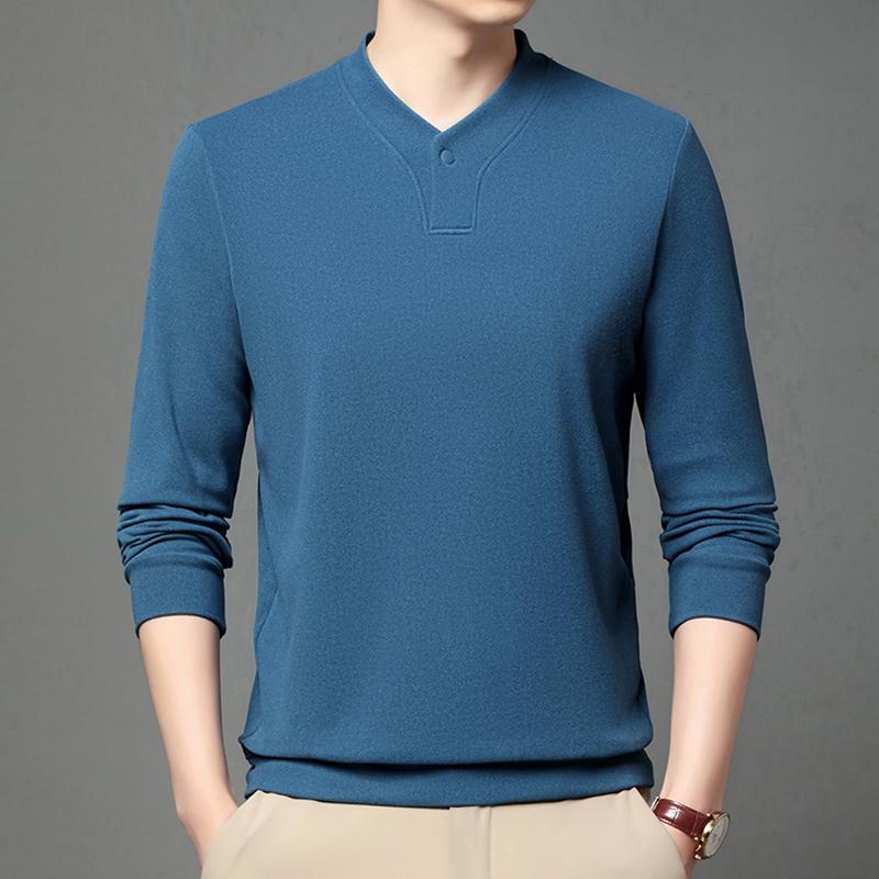 

Woodpecker Men s Thick Velvet Cotton Round Neck Casual T-shirt - Double-Sided Warmth, High-End Plain Color Top M for 90-110 lbs