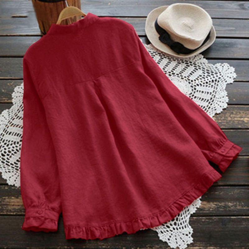 Solid Color Cotton and Linen Loose Shirt Women's Pure Color Cotton and Linen Loose Shirt