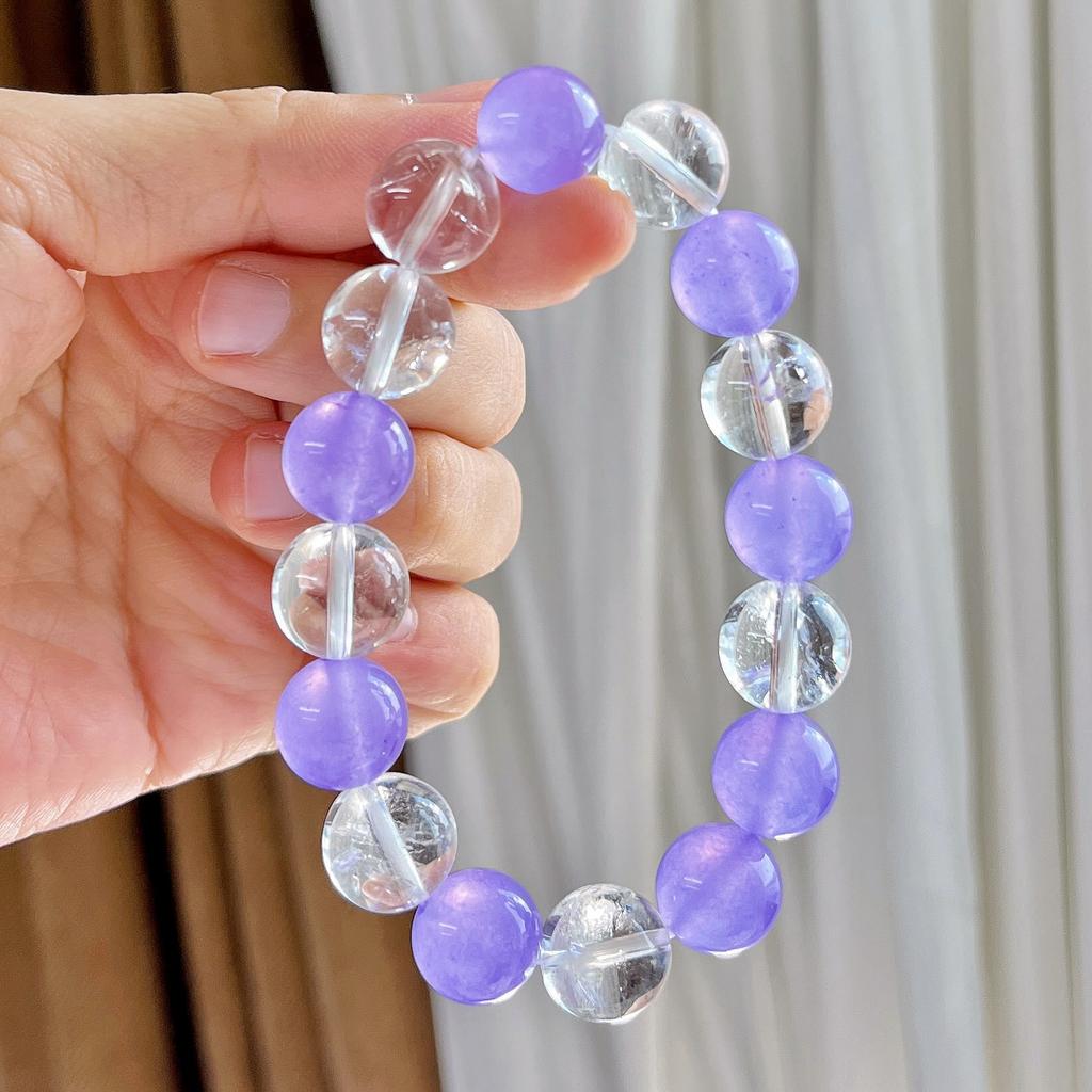 12Mm Large Grain Violet Quartz Rock Natural White Crystal Contrast Color Design Bracelet Bracelet