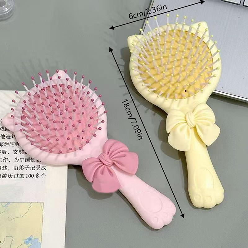 Bow Cat Claw Mirror Comb 2-In-1 Portable Airbag Comb Handheld Mirror Air Cushion Massage Comb Hairdressin Girl Birthday Gift